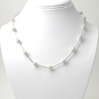 18-inch AA and AA+ Quality Cultured Freshwater Pearl Tin Cup Necklace